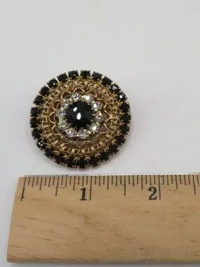 Jewelry | Vintage Black White Rhinestone Circle Brooch | Poshmark